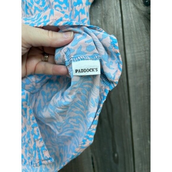 Paddocks XL Blue Pink Abstract Print Short Sleeve Button Up Cotton Shirt - Picture 4 of 5